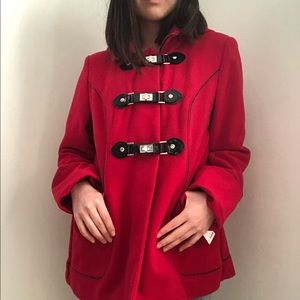 Style&co Petite Red Buckle Pea Coat